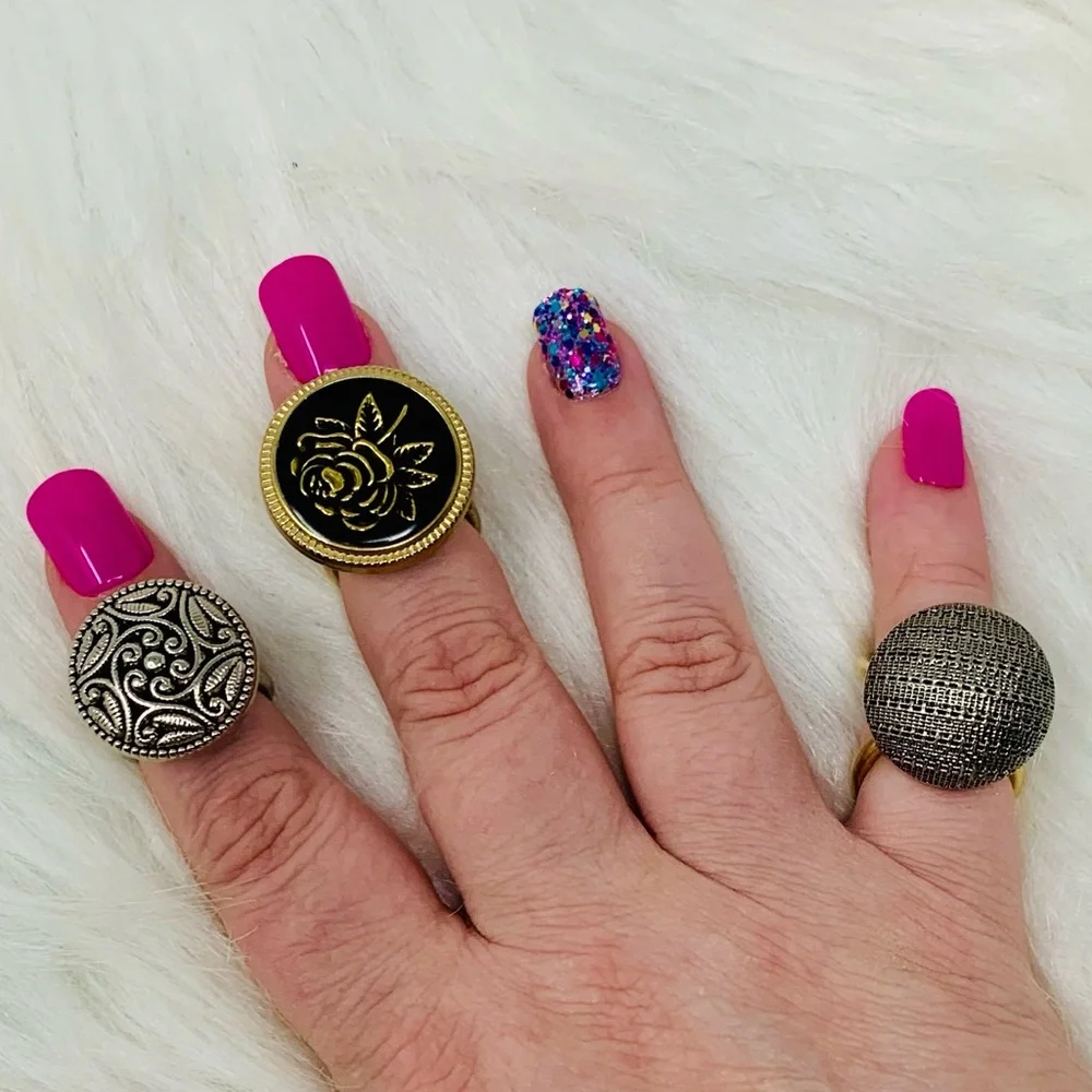 Ring Set (3) Pinky Size or Youth Girls Rose Gold and Silver Costume Jewelry